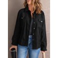 thumbnail image 2 of ABPHQTO Chaqueta de mujer de pana negra con bolsillo abotonada, 2 of 5