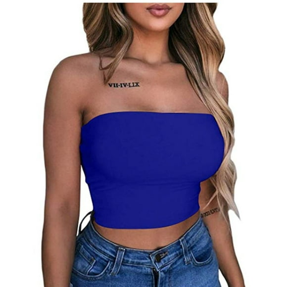 SMihono Womens Tops Summer Dressy Casual Women's Solid Color Summer Fashion Casual Top Tube Top Strapless Blouse Oversize T-Shirt for Women