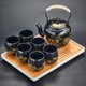 thumbnail image 1 of Juego de té de gran capacidad con esmalte negro, tetera de cerámica sencilla con asa, juego de taza de té, regalo para el hogar y la oficina, 1 of 6