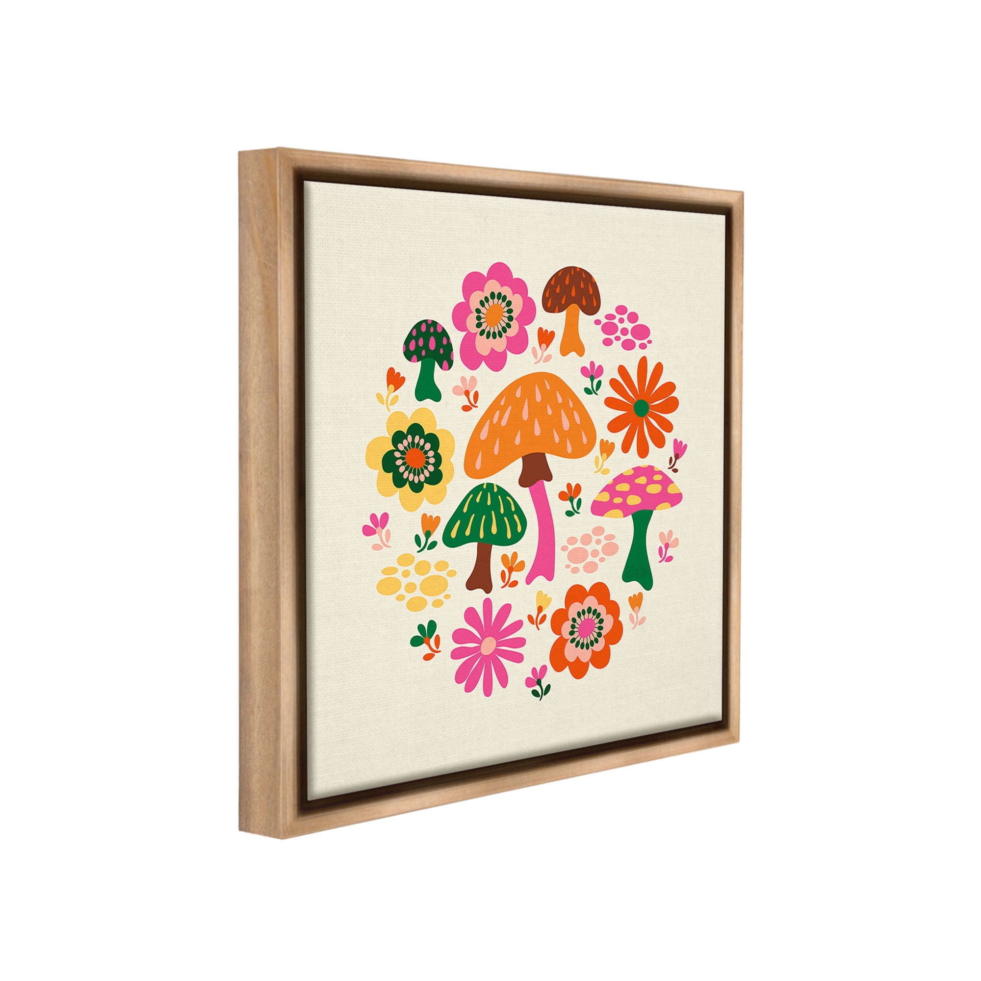 Stupell Industries Groovy Mushrooms & Daisies Botanical & Floral Painting Brown Floater Framed Canvas Art Print Wall Art, 25 x 25