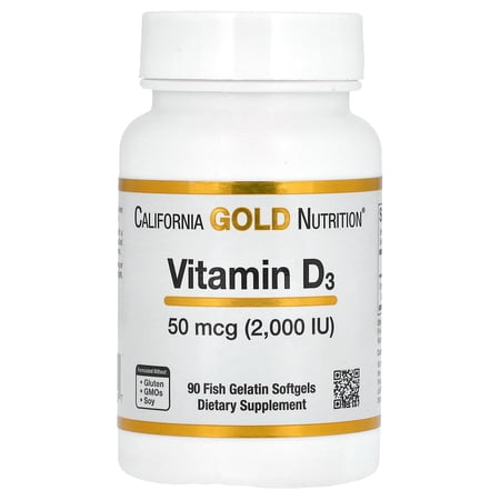 California Gold Nutrition Vitamin D3  50 mcg (2 000 IU)  90 Fish Gelatin Softgels