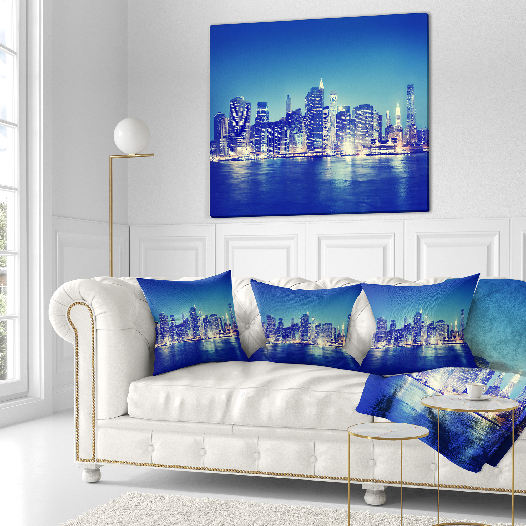 Designart New York City Night Panorama - Throw Pillow - 16x16