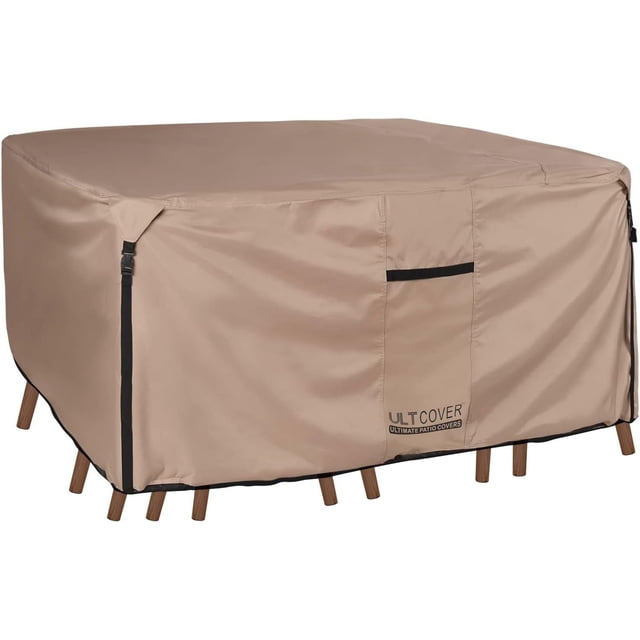ULTCOVER Funda rectangular para mesa y silla de patio, lona resistente 600D, resistente al agua, fundas para muebles de uso general para exteriores, 111 x 74 pulgadas, color negro