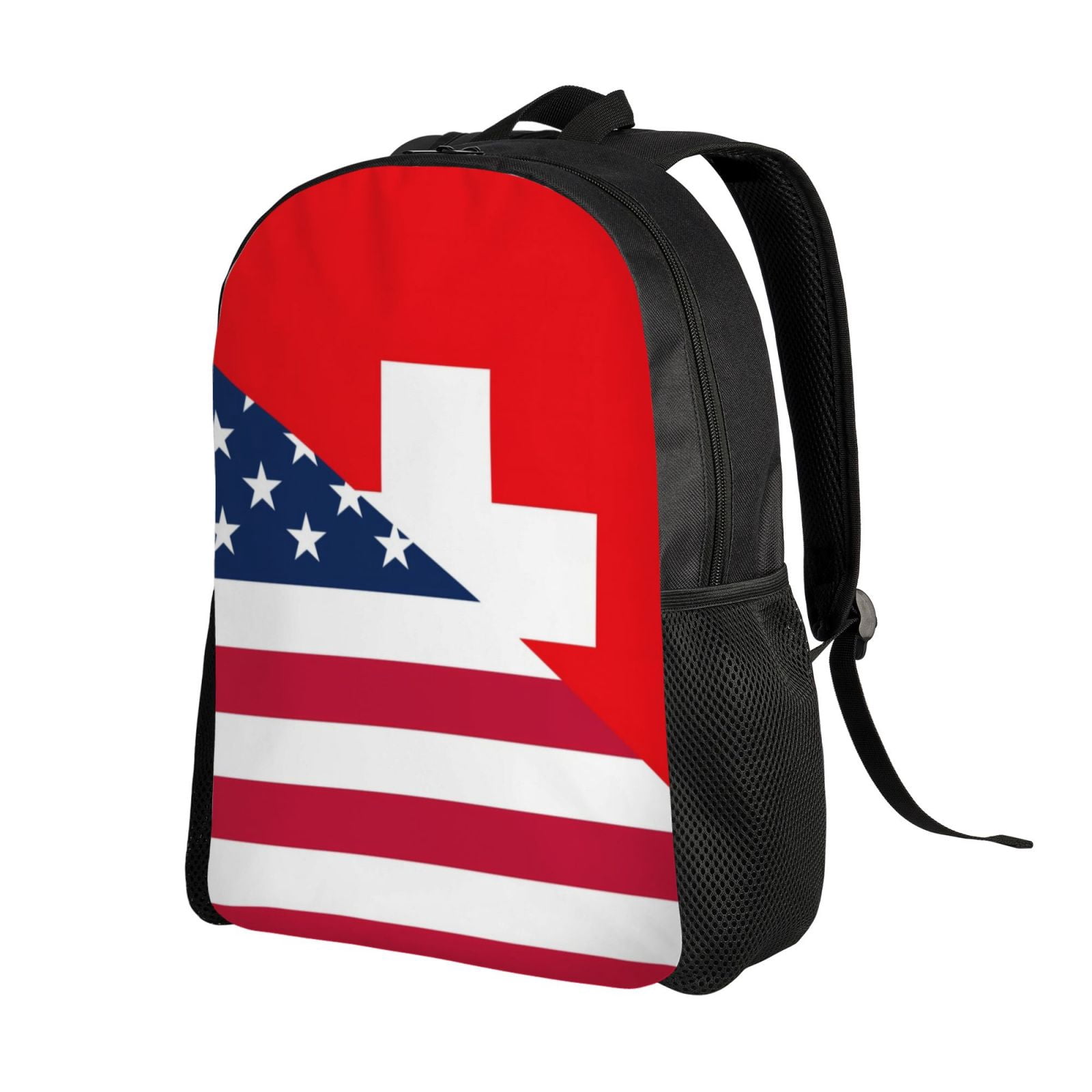 Xecao USA Switzerland Print School Backpack with Laptop Compartment Small Travel Laptop Backpack for Women Men Waterproof College Backpack Simple School Bag