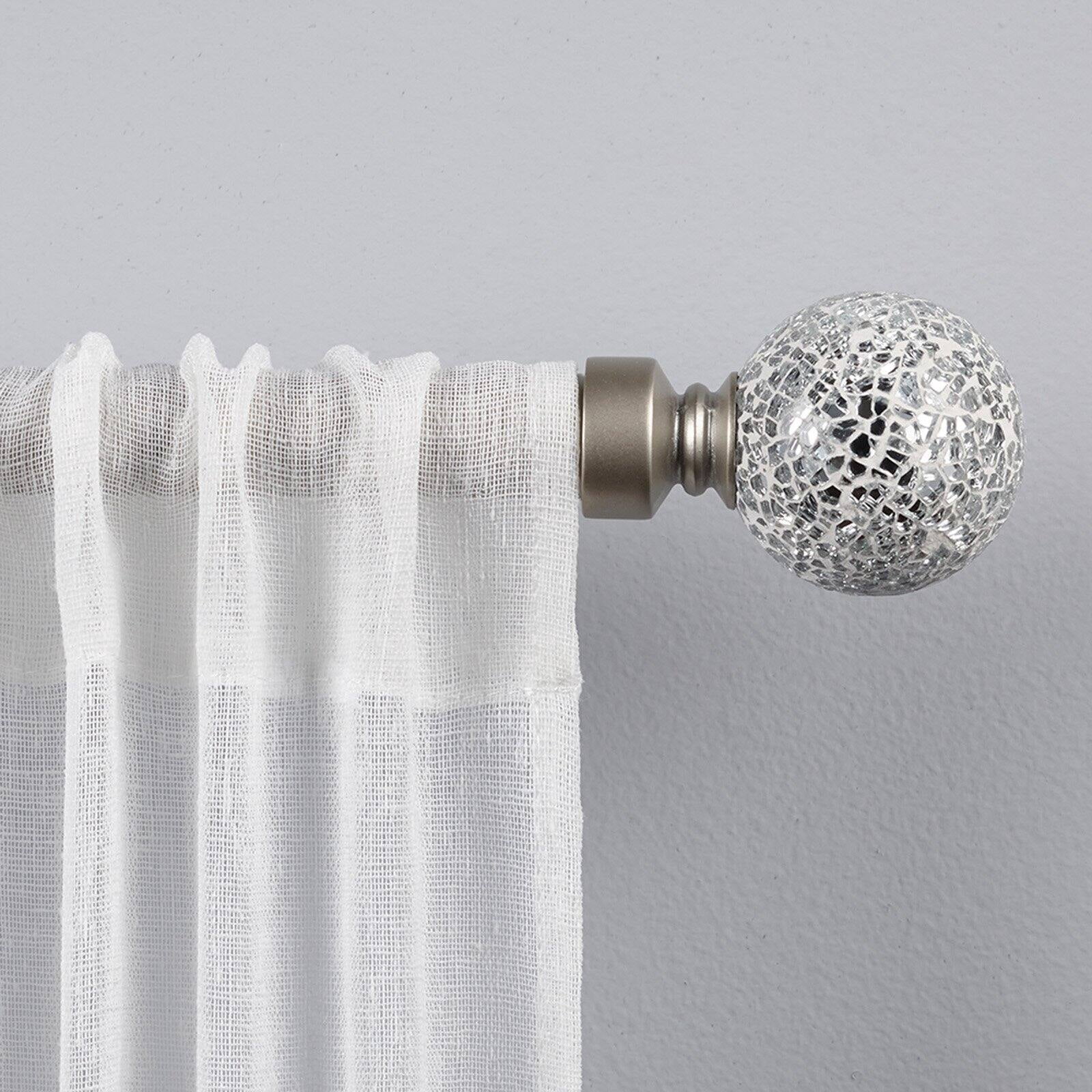 Exclusive Home White Mosaic 1" Curtain Rod and Coordinating Finial Set, Matte Silver, Adjustable 36"-72"