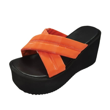 

B91xZ Wedge Sandals Women s Fashion Stilettos Open Toe Strappy Heel Sandals Orange Size 7