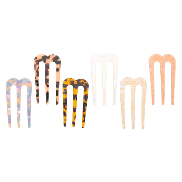 EXHUMKY 6Ud Assorted Color U Shaped Hair Bun Pins for Easy Single Handed Styling