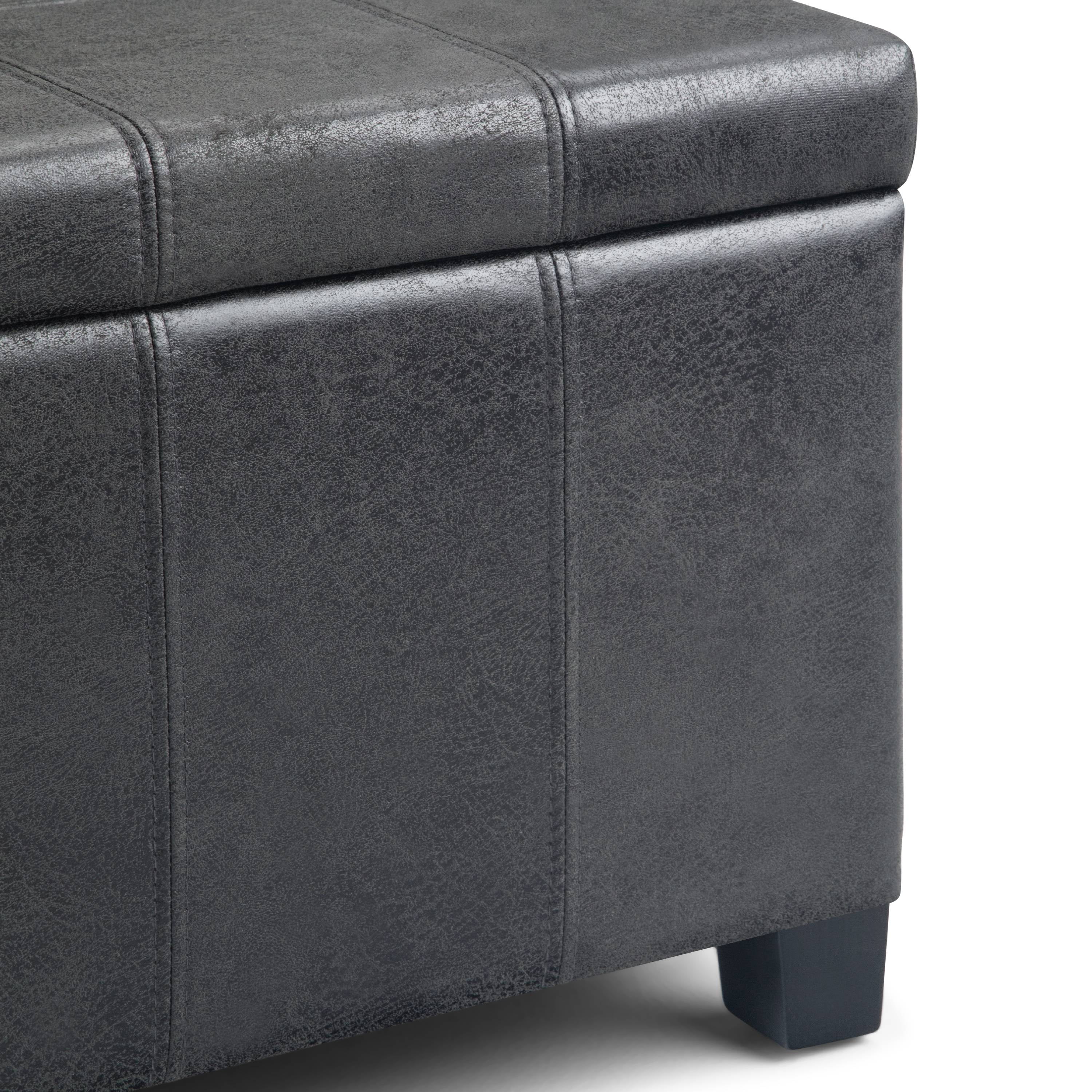 Dover 36 inch Wide Contemporary Storage Ottoman Bench in Distressed Black Vegan Leather