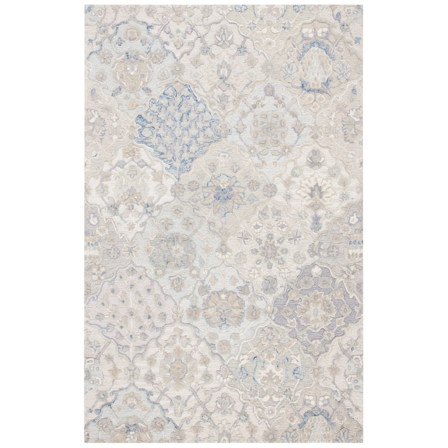 SAFAVIEH Glamour Charmaine Floral Wool Area Rug, Grey/Blue, 6' x 6' Round