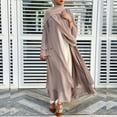 thumbnail image 2 of Muslim Long Sleeve Flowy Maxi Cardigan Islamic Open Front Kimono Abaya Robe Turkey Kaftan Solid Color Belted Loose Dress, 2 of 16
