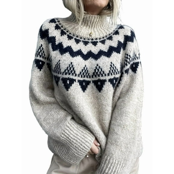 Womens Sweater Vintage Crew Neck Long Sleeve Chunky Knit Fall Winter Pullover Sweaters Tops Gray S