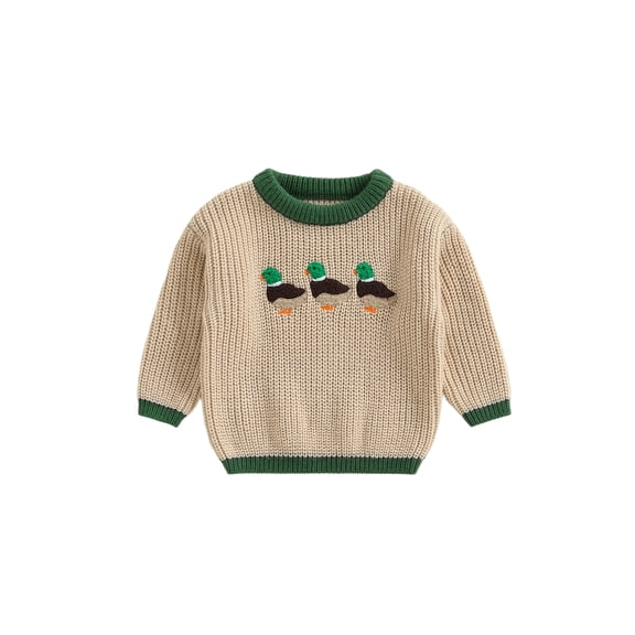 BemeyourBBs Toddler Baby Boy Girl Mallard Duck Sweater Hunting Duck Clothes Long Sleeve Duck Embroidery Pullover Tops Sweatshirts Knit Sweaters Fall Winter Outfit