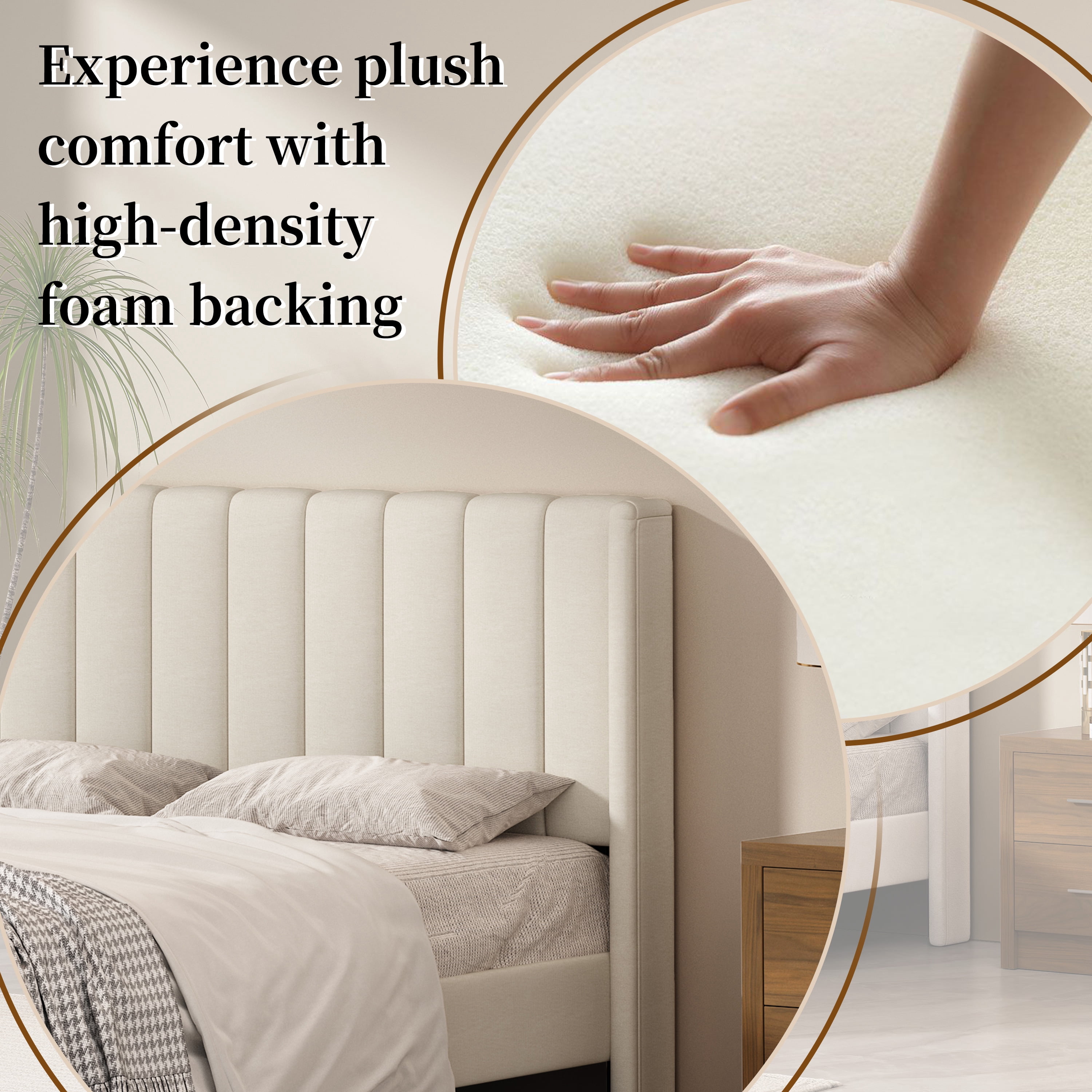 Twin Size Upholstered Bed Frame,40.9" High Headboard,Strong Metal Frame,Wooden Slats Support,No Box Spring Needed,Easy Assembly,Linen Fabric,Beige