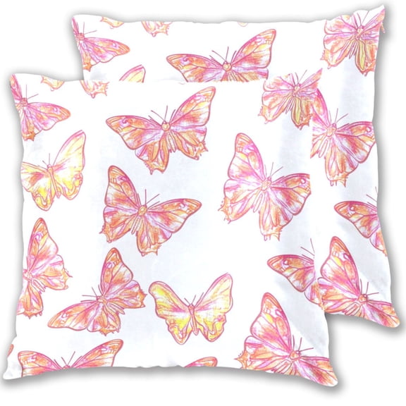 Pink Butterflies on White Throw Pillow Covers 16x16 Inch 2 Packs Decorative Square for Living Room Couch Bed Sofa