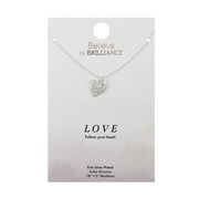 Believe by Brilliance Women's Fine Silver Plated Cubic Zirconia Heart Pendant Necklace, 18+2 Extender