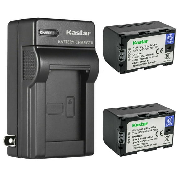 Kastar 2-Pack Battery and AC Wall Charger Replacement for JVC GY-HMQ10, GY-HMQ10E, GY-LS300, GY-LS300CHU, GY-HM200, GY-HM200U, GY-HM200HW, GY-HM200SP, GY-HM200SP SPORTS, GY-HM250 GY-HM250SP Cameras