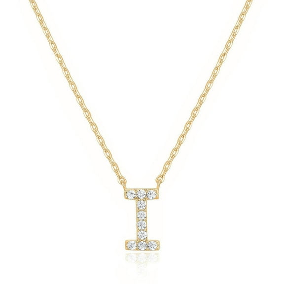 Bonjour Jewelers 14k Yellow Gold Created White Sapphire Initial I Letter Pendant Necklace Plated