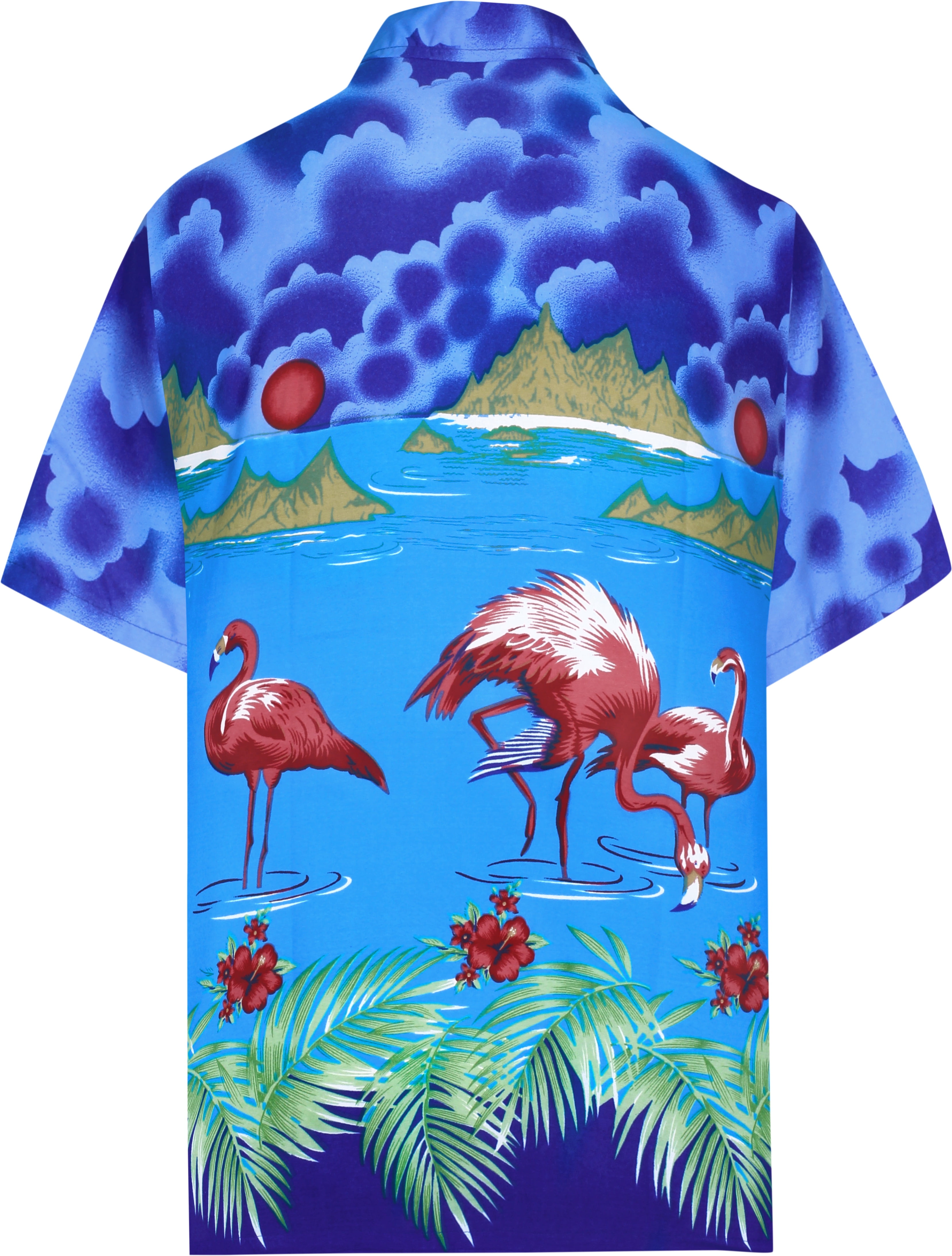 Happy Bay Men's Hawaiian Shirt - Palm & Flamingo Print, Casual Button Down, Size Large - View #2
