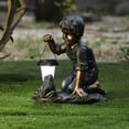 thumbnail image 2 of LuxenHome Bronze Resin Boy and Frog Statue with Solar Light, 2 of 8