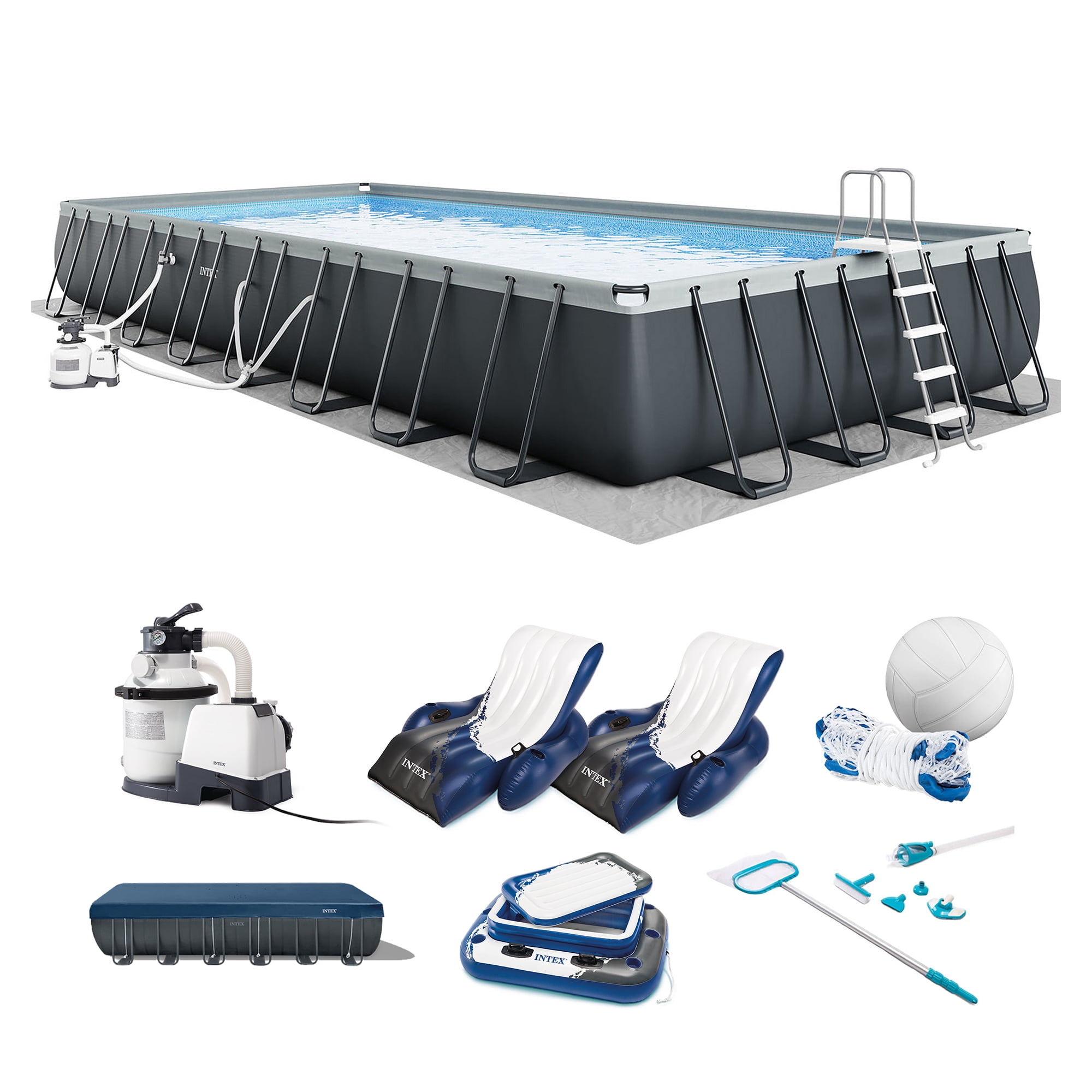 INTEX 32ft x 16ft x 52in Ultra XTR Above Ground Pool, Floats (2 Pack), & Inflatable Cooler