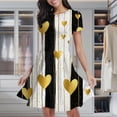 thumbnail image 2 of Gold Hearts On Black And White Stripes Women's Classic Swing Skater Dress Casual Work Party Cocktail Dresses, 2 of 6