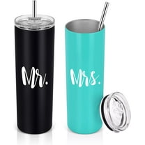 Mr and Mrs Tumbler Set, Stainless Steel Skinny Tumbler Gift for Newlyweds Couples Wife Bride To Be Newly Engaged Bridal Shower, 20 oz Insulated Tumbler for Wedding Engagement, Black and Mint