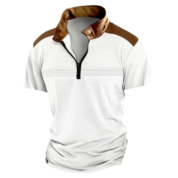 pstuiky camisetas para hombre, Blusa de manga corta con cuello alto, manga corta, bloque de color y cremallera para hombre camisetas de hombre m