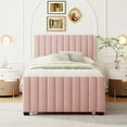 thumbnail image 2 of Twin Size Pink Velvet Upholstered Platform Bed with Trundle, No Box Spring Needed, Sturdy Plywood Frame, 80" L for Guest Room &amp; Sleepovers, 2 of 14