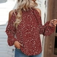 thumbnail image 7 of IROINNID Polyester Long Sleeve T Shirt for Women Comfortable Summer Floral Printing Round Neck Cold Shoulder Tops Loose Blouses,Red, 7 of 7