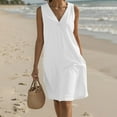 thumbnail image 2 of White Short Half Sleeve Dresses for Women Fall Summer Boat Neck Faux Linen Midi Knee High Basic Dresses Women Button 2025 Clothes Y2K XL, 2 of 6