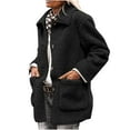 thumbnail image 2 of Cavosen Womens Winter Coats and Jackets Fleece Warm Jackets Coats Y2k Long Sleeve Collared Soft Loose Fluffy Outwear Solid Fashion Overcoats Pockets Fall Clothes Black L, 2 of 9