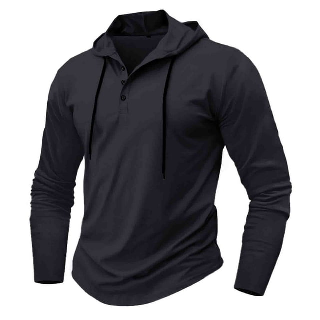 AherBiu Sweatshirts for Men Long Sleeve Drawstring Button Hoodie Slim Fitted Athletic Workout Running Hiking Pullover