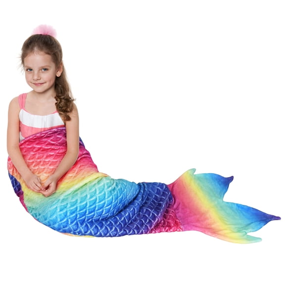 Catalonia Kids Mermaid Tail Blanket, Cozy Mermaid Sleeping Bag, Fish Scale Pattern, Perfect Gift for Girls Teen, Rainbow, 61" x 20"