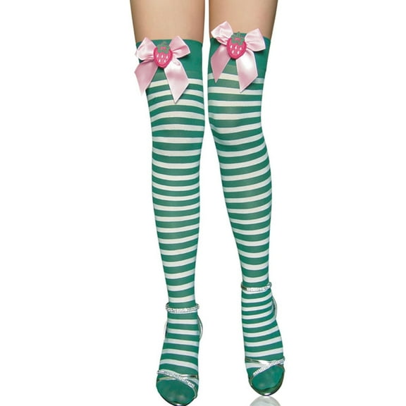 FADAACAI Thigh High Socks Women Stripe Print Long Knee Socks Fancy Dress Funny Dress Up Props Knee High Socks Striped Thigh High Socks Green A Clearance！