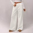 thumbnail image 2 of Women's Wide Leg Sweatpants Thick Thermal Drawstring Pants Side Pockets, Elastic Waist, Solid Color, High Waisted Baggy Pants, Straight Leg Trousers, For Daily Wear, Streetwear, 2 of 9