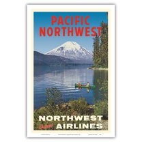 Pacific Northwest - Spirit Lake Mount St. Helen - Northwest Orient Airlines - Vintage Travel Poster c.1973 - Master Art Print (Unframed) 12in x 18in