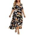 thumbnail image 1 of Fridja Womens Plus Size Casual Boho Print Short Sleeve Ruffle Floral Irregular Dress, 1 of 2
