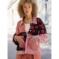 thumbnail image 6 of Women Cropped Corduroy Shacket Daisy Floral Button Down Fleece Varsity Crop Jacket Fall Patchwork Watermelon Red L, 6 of 7