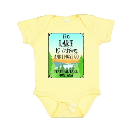 

Inktastic The Lake is Calling and I Must Go Flathead Lake Montana Boys or Girls Baby Bodysuit