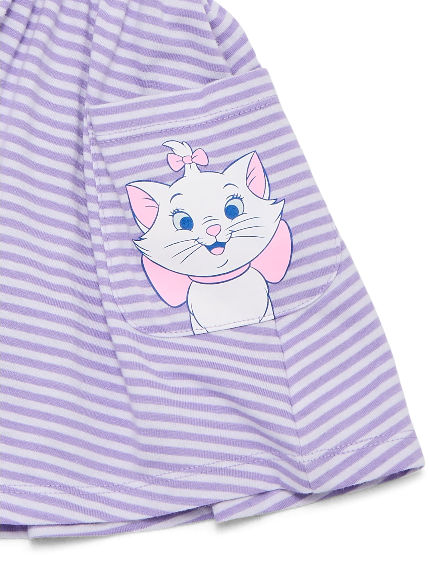 Disney Classics Marie Toddler Girl Short Sleeve Striped Dress with Graphic Pockets, Sizes 12M-5T
