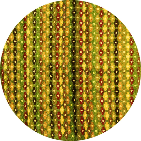 Ahgly Company Machine Washable Indoor Round Abstract Yellow Contemporary Area Rugs, 6' Round