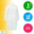 thumbnail image 2 of Pack of 30 White Lab Coats 4X-Large Size. Unisex Disposable Polypropylene Labcoats. 3 Snaps, Collar, Elastic Wrists, No Pockets. Industrial Visitor Coats for General Use, Manufacturing, Cleaning, 2 of 8
