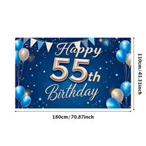 Blue and Silver Happy 55th Birthday Backdrop Banner with Balloon Elements Party Supplies Photography Props Birthday Decoration Photo Background Decorations