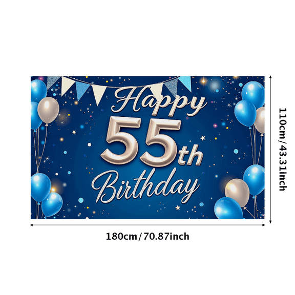 Blue and Silver Happy 55th Birthday Backdrop Banner with Balloon Elements Party Supplies Photography Props Birthday Decoration Photo Background Decorations
