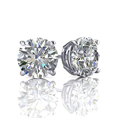 Web Gems 14k Solid Gold Cubic Zirconia Stud Earrings White Gold with  Mushroom Back Silicone Sliders - Brilliant Fashion Jewelry - 6mm