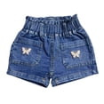 thumbnail image 2 of Amidoa Girls Denim Shorts Low Rise Elastic Waist Casual Baggy Jean Shorts Summer Print Cute Shorts,Blue,3-4Years, 2 of 5