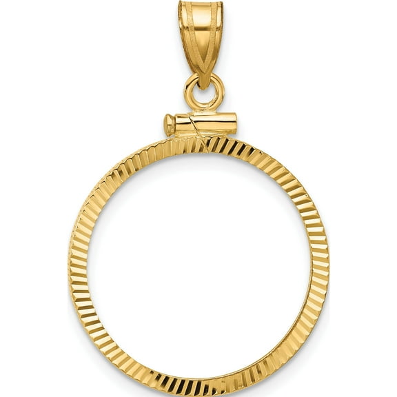 14K Yellow Gold Wideband Distinguished Coin Jewelry 14Ky Diamond-Cut Screw Top 21.6Mm X 1.7Mm Bezel Pendant - Jbsp