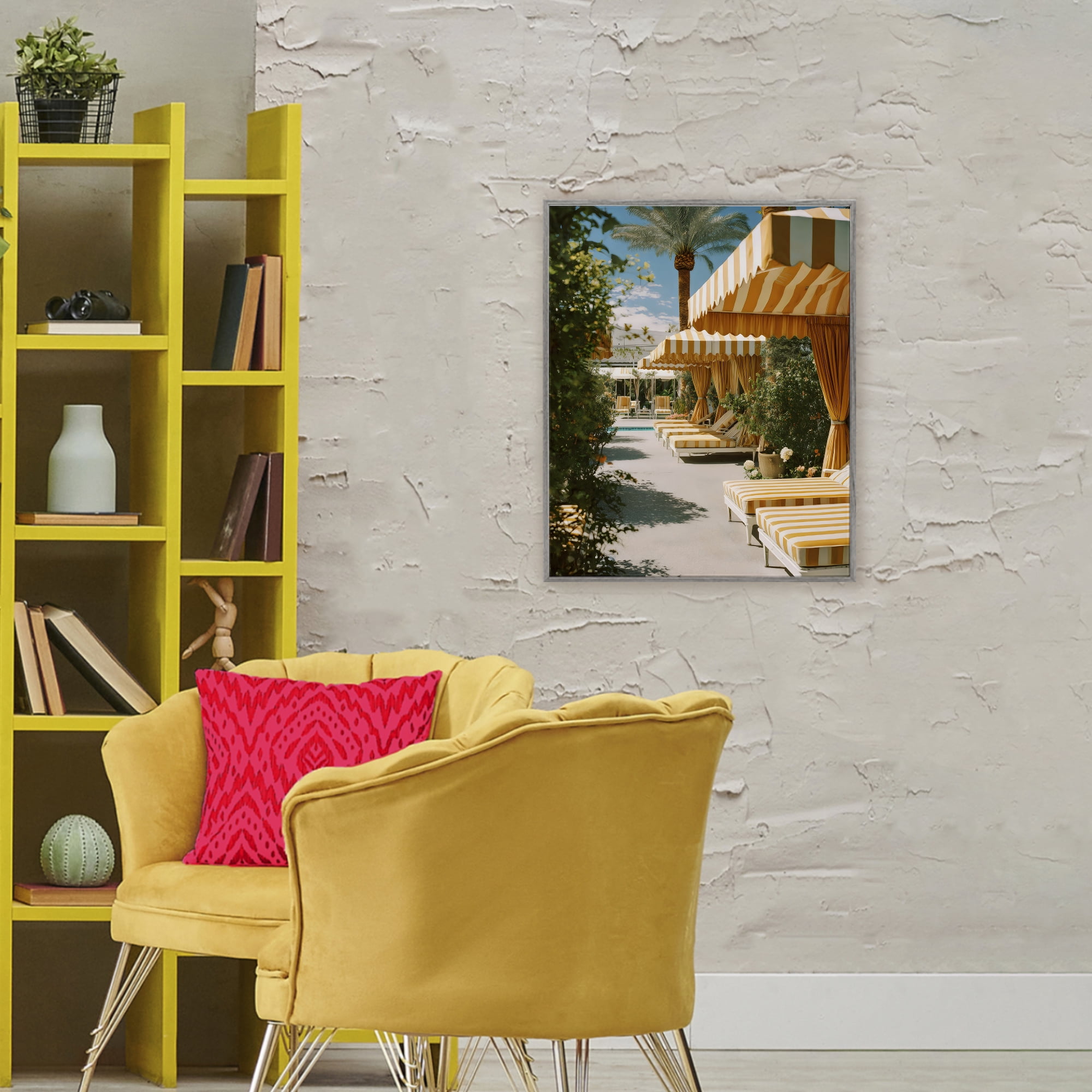 Stupell Industries Vintage Cabanas at Poolside Gray Framed Giclee Art, design by Franklyn Gregory