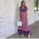 thumbnail image 4 of Vestido largo bohemio con estampado floral, cuello en V, manga corta, abertura para fiesta en la playa para mujer, 4 of 8