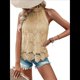 thumbnail image 1 of Camisetas Sin Mangas para Mujer, Blusa de Encaje Calado con Bordado de Ojales, Camisetas Sin Mangas Albaricoque XL, 1 of 10